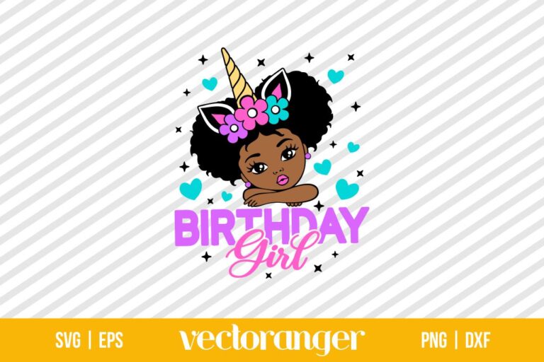 Birthday Afro Black Girl Unicorn SVG Vectoranger