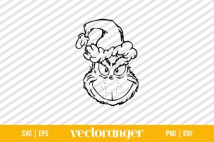 Christmas Grinch Head Santa Hat Outline SVG