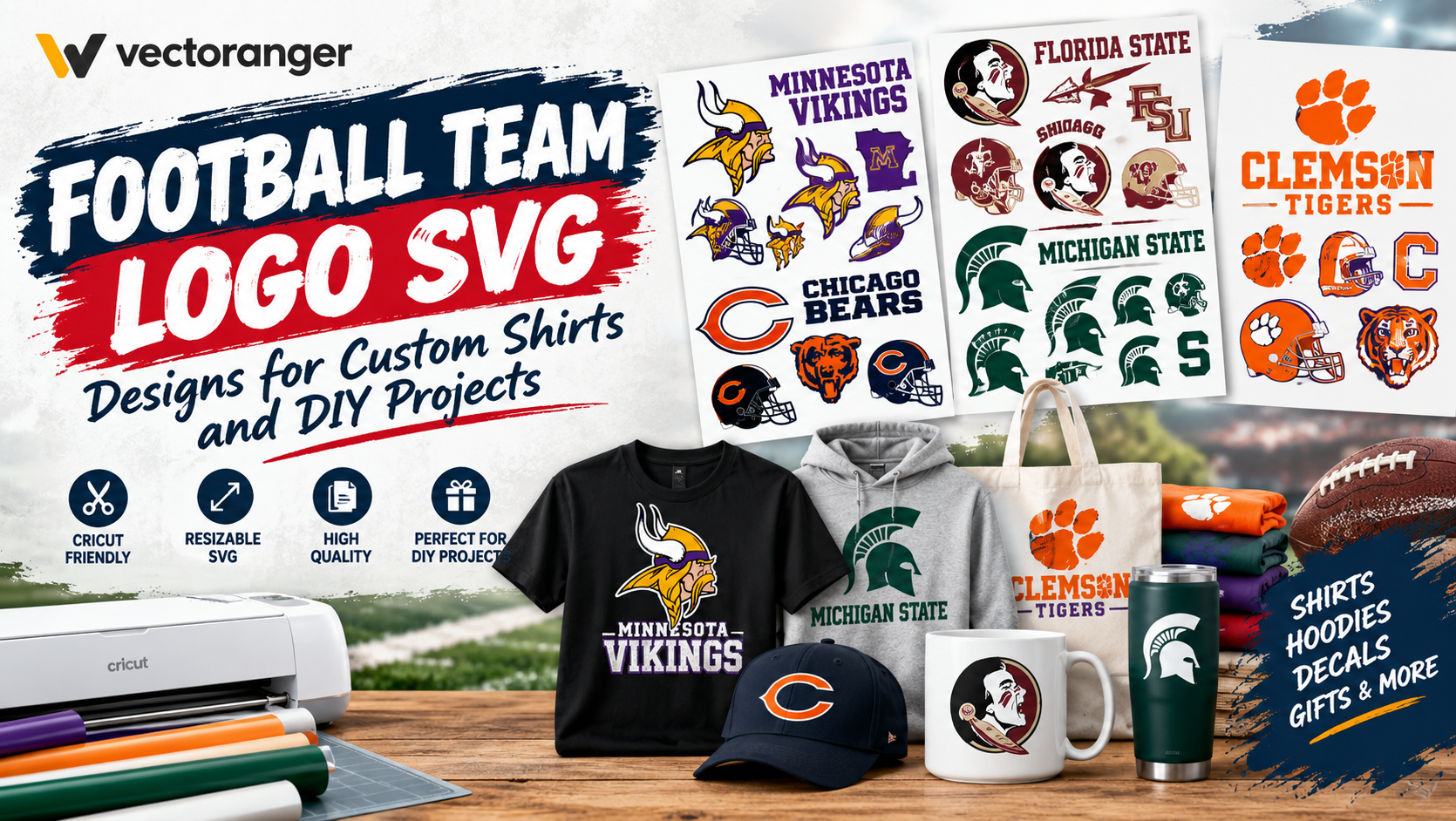 Football Team Logo SVG Designs for Custom Shirts and DIY Projects