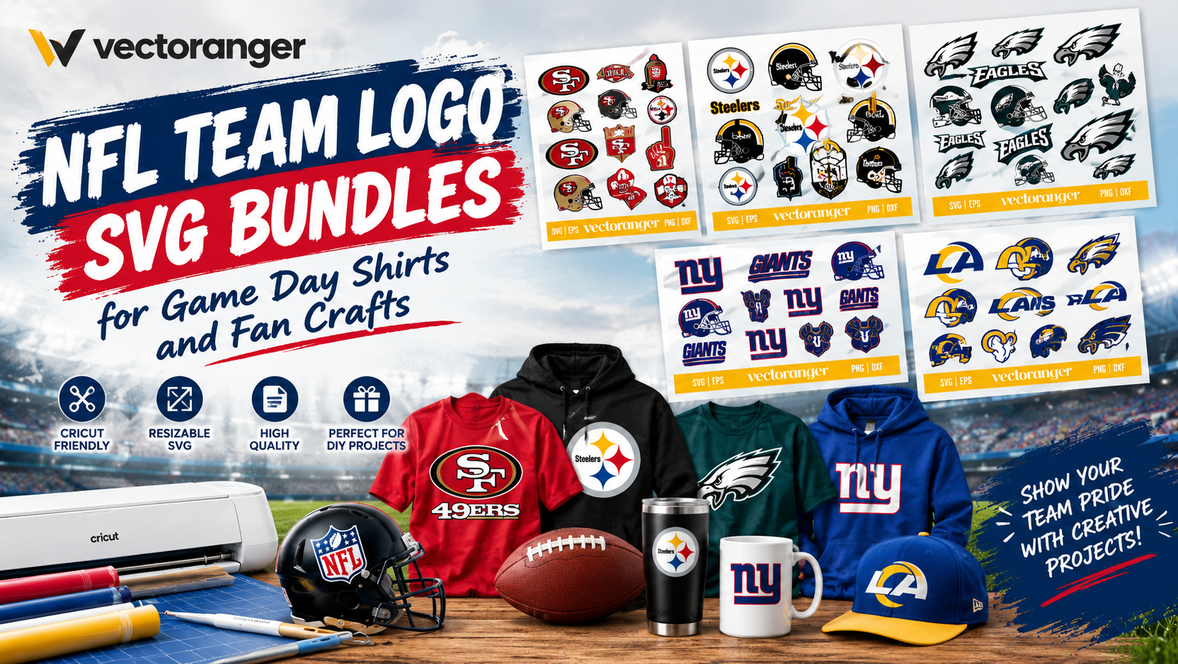 NFL Team Logo SVG Bundles for Game Day Shirts and Fan Crafts